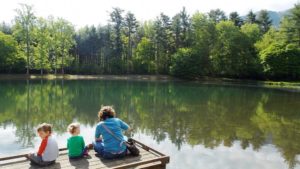 Family by the lake